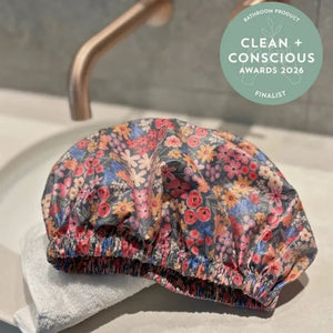 Go-For-Zero-Australia-Laminated-Cotton-Shop-Reusable-Shower-Cap-Red-Flowers-Top-Awards