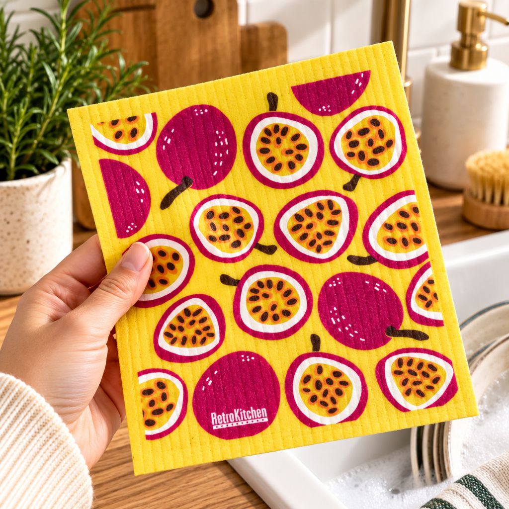 Go-For-Zero-Australia-Retrokitchen-Australia-Cellulouse-Dishcloth-Passionfruit-In-Hand