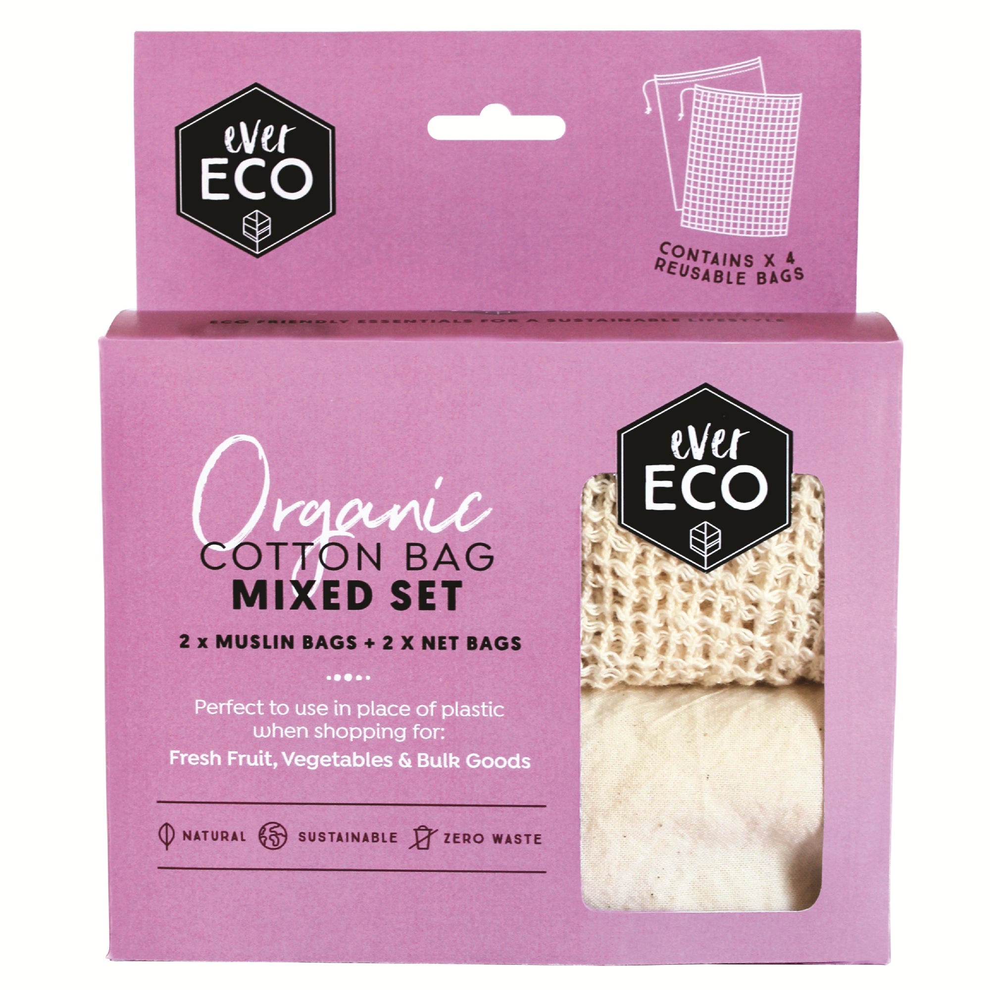 Go-For-Zero-Australia-Ever-Eco-Organic-Cotton-Produce-Bags-Mixed-Set-4-Pack
