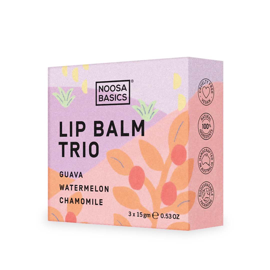 Noosa Basics Lip Balm Trio - Guava, Watermelon and Chamomile (15g each)