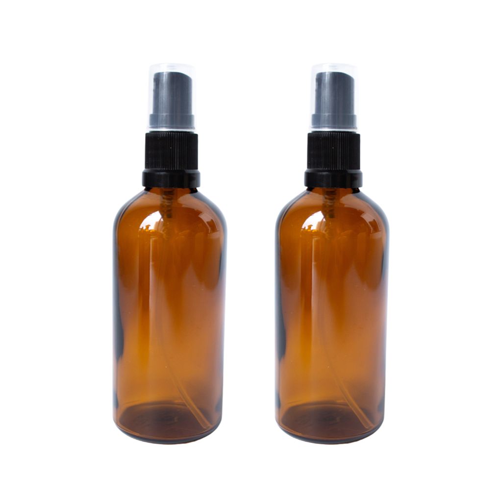 Go-For-Zero-Australia-Amber-Glass Bottle-with-Atomiser-and-Clear Overcap-Empty-100ml-2-Pack