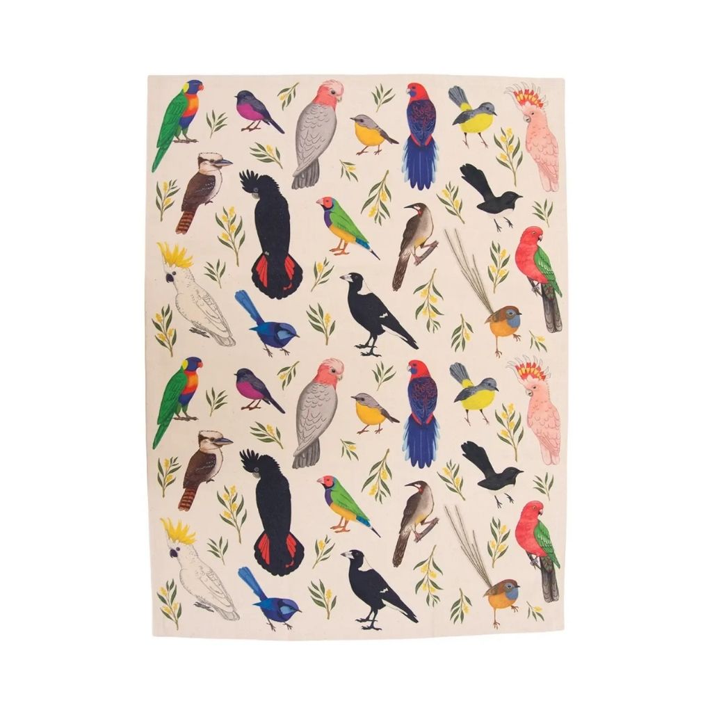 Go-For-Zero-Australia-Earth-Greetings-Australia-Tea-Towel-Australain-Birds-Flat