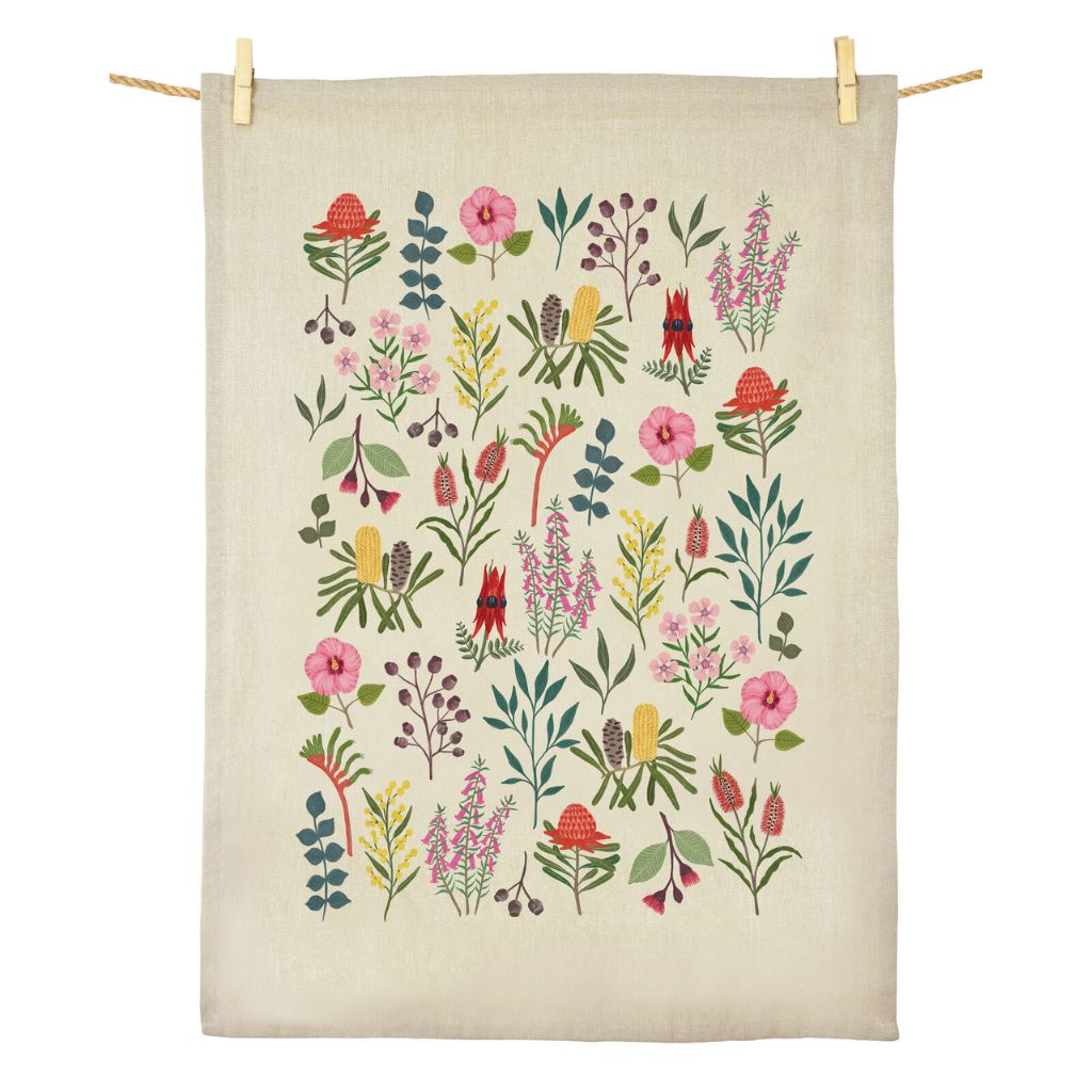 Go-For-Zero-Australia-Earth-Greetings-Australia-Tea-Towel-Australain-Wildflowers