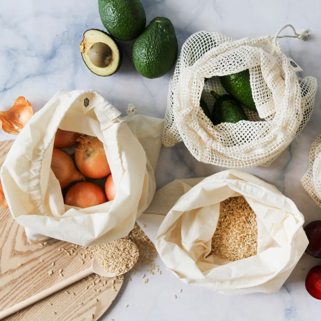 Go-For-Zero-Australia-Ever-Eco-Organic-Cotton-Muslin-Produce-Bags-Set-4-Pack-Styled