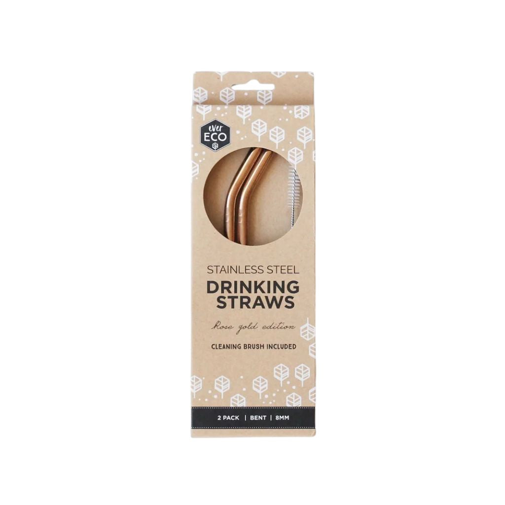 Go-For-Zero-Australia-Ever-Eco-Stainless-Steel-Straws-Rose-Gold-2-Pack-Bent
