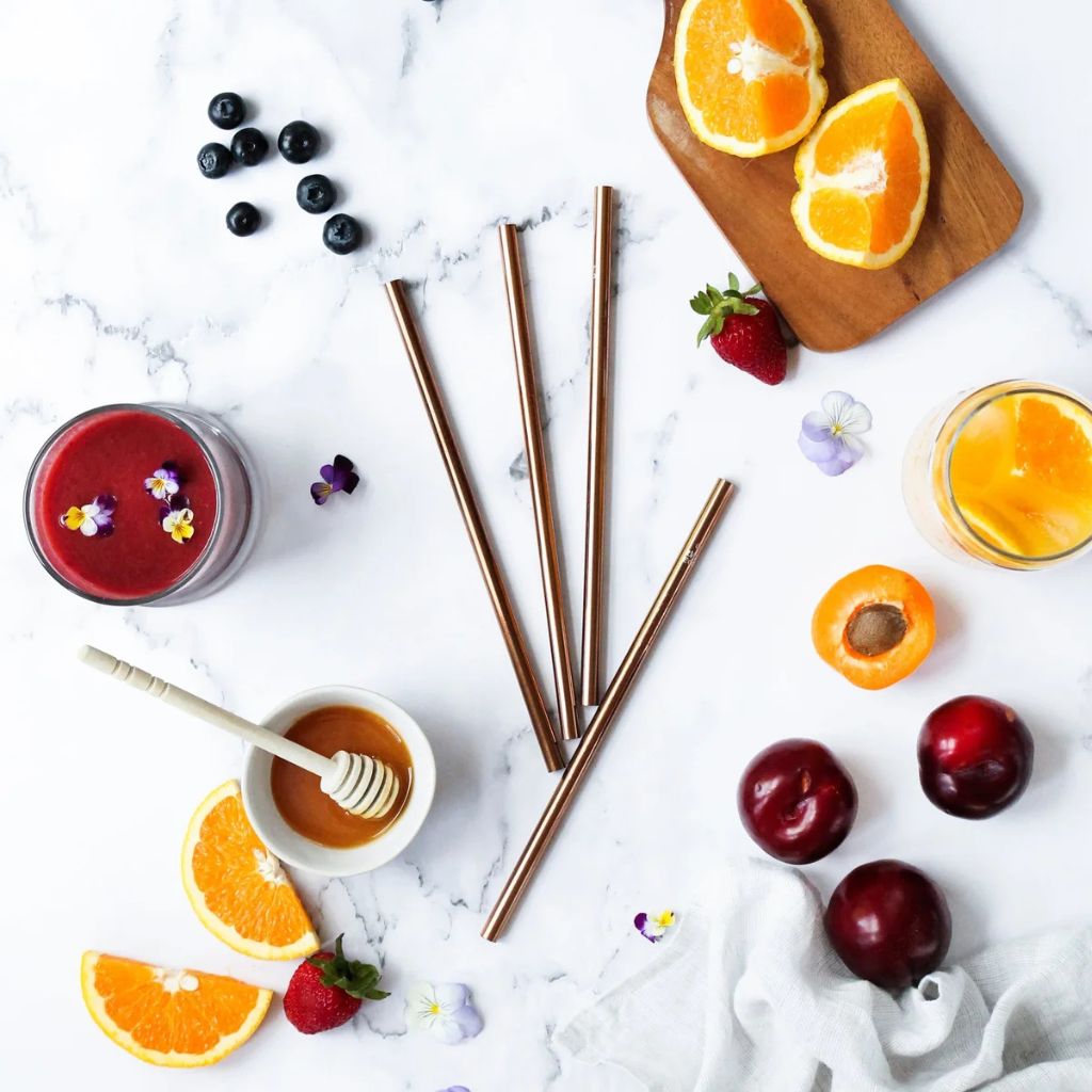 Go-For-Zero-Australia-Ever-Eco-Stainless-Steel-Straws-Rose-Gold-4-Pack-Straight-Styled