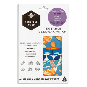 Go-For-Zero-Australia-Honeybee-Wrap-Australia-The-Fabulous-Five-Reusable-Beeswax-Food-Wraps-Pack-Australian-Range