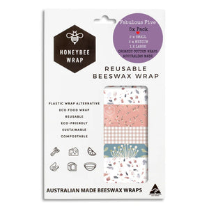 Go-For-Zero-Australia-Honeybee-Wrap-Australia-The-Fabulous-Five-Reusable-Beeswax-Food-Wraps-Pack-Neutrals-Range