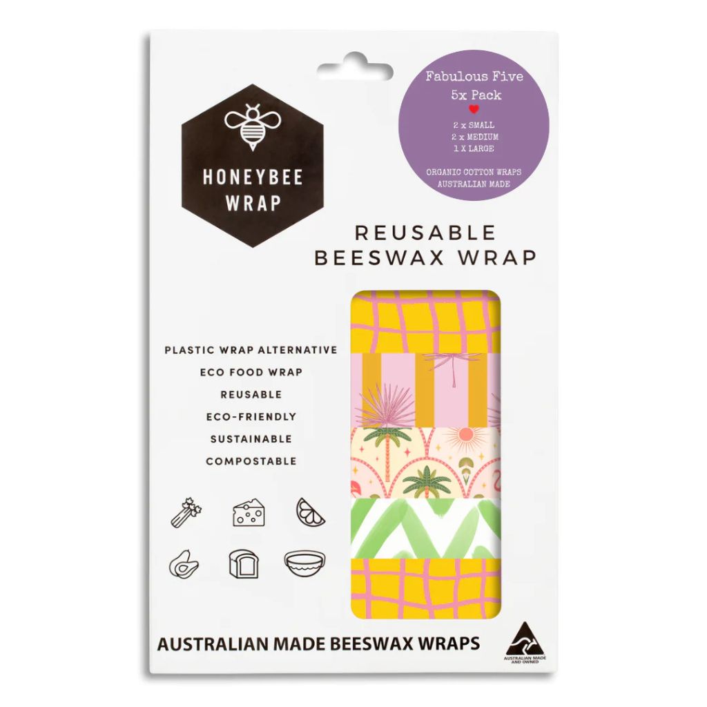 Go-For-Zero-Australia-Honeybee-Wrap-Australia-The-Fabulous-Five-Reusable-Beeswax-Food-Wraps-Pack-Neutrals-Range