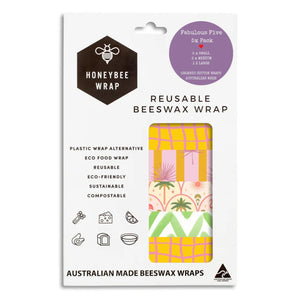Go-For-Zero-Australia-Honeybee-Wrap-Australia-The-Fabulous-Five-Reusable-Beeswax-Food-Wraps-Pack-Summer-Range