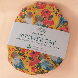 Go-For-Zero-Australia-Laminated-Cotton-Shop-Reusable-Shower-Cap-Birds-Packaging