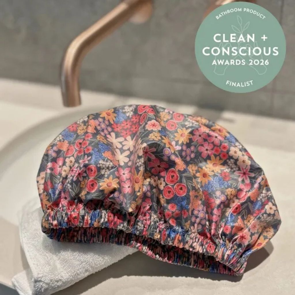 Go-For-Zero-Australia-Laminated-Cotton-Shop-Reusable-Shower-Cap-Red-Flowers-Top-Awards