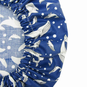 Go-For-Zero-Australia-Laminated-Cotton-Shop-Reusable-Shower-Cap-Whales-Close-Up