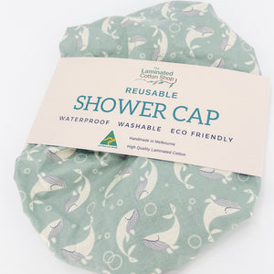 Go-For-Zero-Australia-Laminated-Cotton-Shop-Reusable-Shower-Cap-Whales-Top