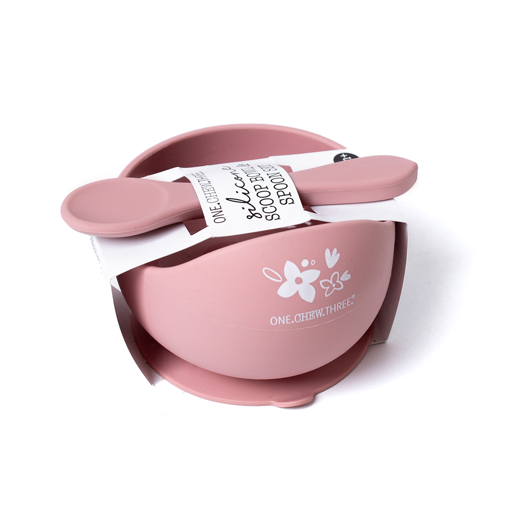 Go-For-Zero-Australia-One-Chew-Three-Australia-Silicone-Scoop-Bowls-And-Spoon-Set-Rose