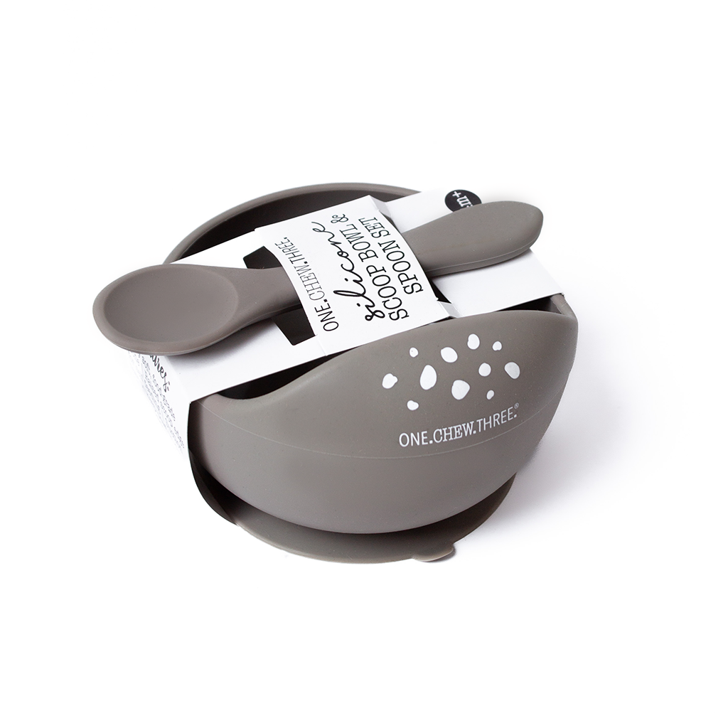 Go-For-Zero-Australia-One-Chew-Three-Australia-Silicone-Scoop-Bowls-And-Spoon-Set-Stone