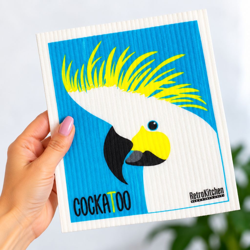 Go-For-Zero-Australia-Retro-Kitchen-Cellulose-Dishcloth-Cockatoo-In-Hand