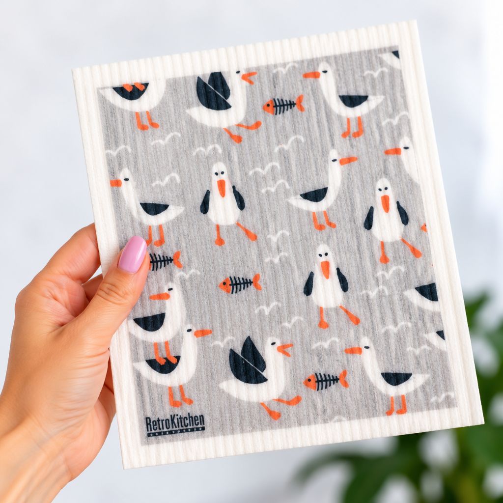 Go-For-Zero-Australia-Retro-Kitchen-Cellulose-Dishcloth-Seagulls-In-Hand