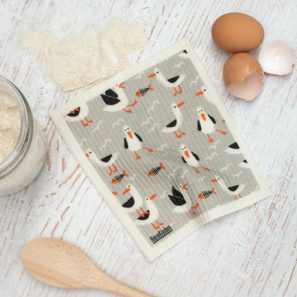 Go-For-Zero-Australia-Retro-Kitchen-Cellulose-Dishcloth-Seagulls-Styled
