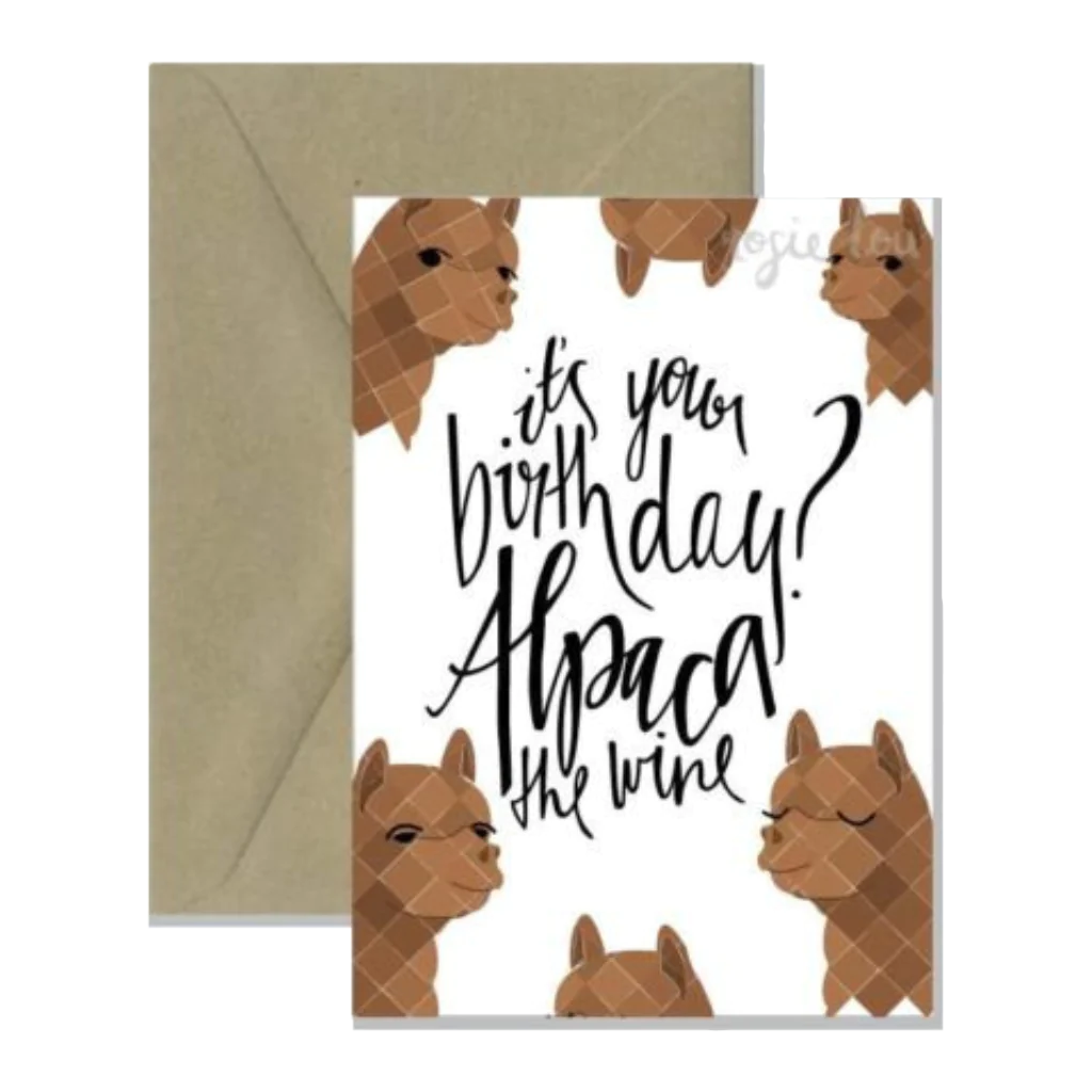 Go-For-Zero-Australia-Rosie-Lou-Australia-Greeting-Card-Alpaca-The-Wine
