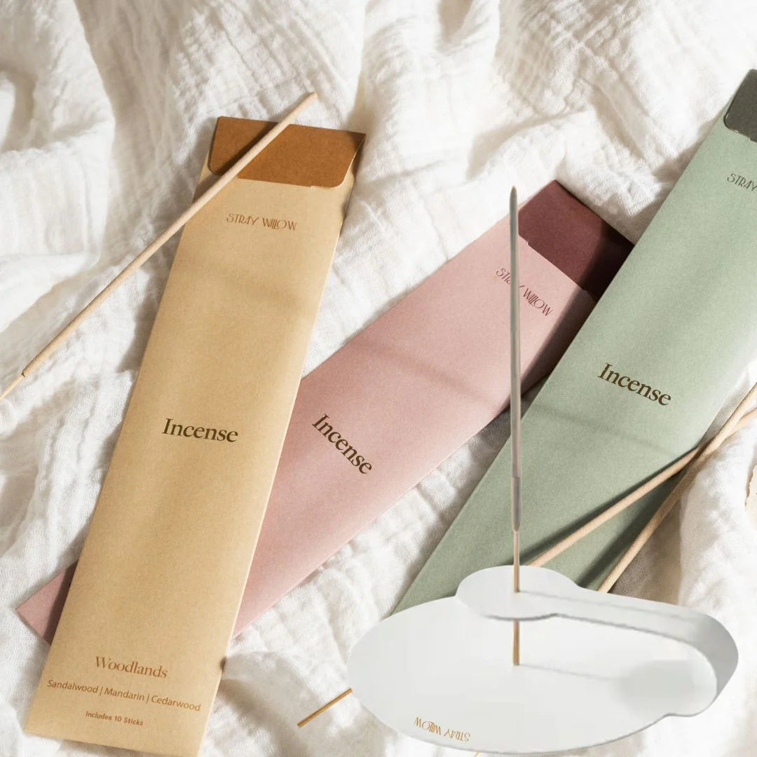 Stray Willow - Trio Pack of Incense Sticks + Holder (3 x 10 packs)