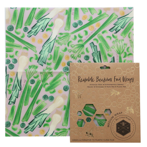 Go-For-Zero-Australia-Bee-Green-Wraps-Australia-Medium-Food-Wraps-7-Designs-Leek-&-Celery