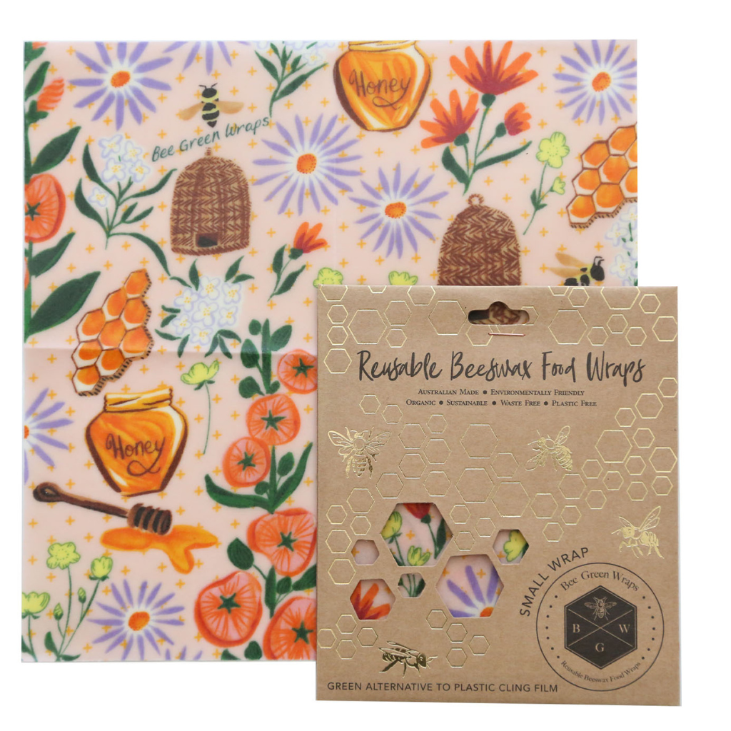 Go-For-Zero-Australia-Bee-Green-Wraps-Australia-Small-Food-Wraps-4-Designs-Bees-&-Flowers