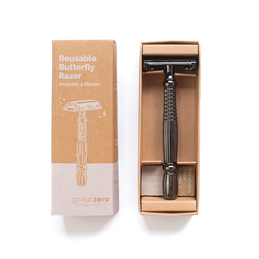 Go Max Safety Razor Go-For-Zero-Butterfly-Reusable-Safety-Razor-Black-Boxed