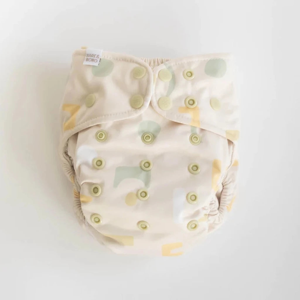 Go-For-Zero-Australia-Bare-And-Boho-Australia-Reusable-Soft-Cover-Nappy-Set-Sage-Shapes