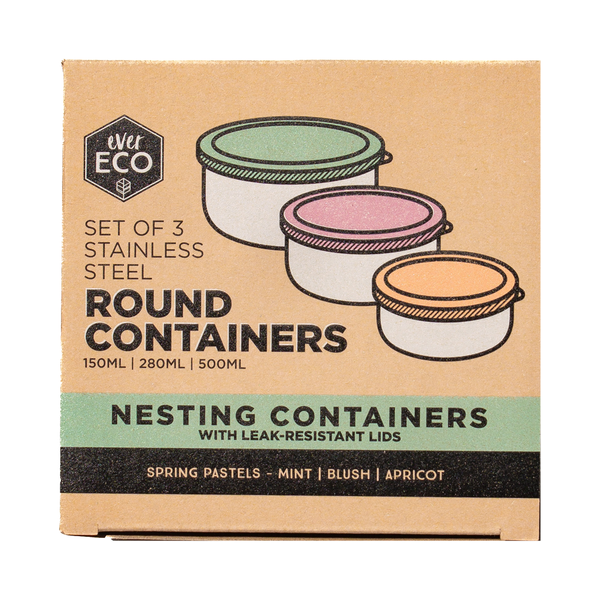 Ever Eco - Stainless Steel Round Containers (150 ml x 280 ml x 500 ml)