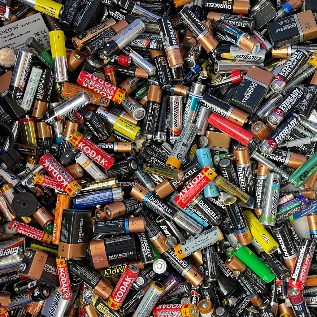 Pile of various batteries with different brands and colors