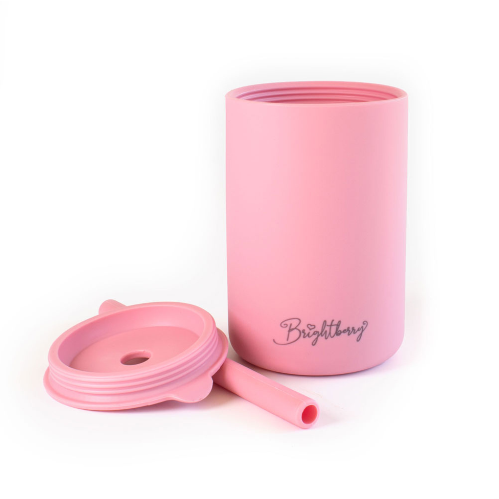 Brightberry Kids Smoothie Cup with Stopper Straw 240ml LARGE CORAL
