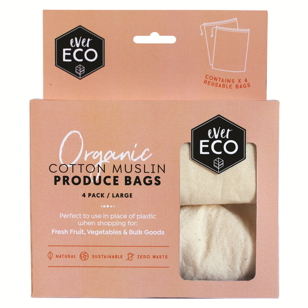 Ever Eco - Organic Cotton Muslin Produce Bags (4 Pack)