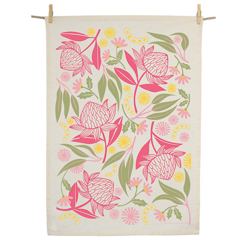 Go-For-Zero-Australia-Earth-Greetings-Australia-Tea-Towel=Waratah-Whirl