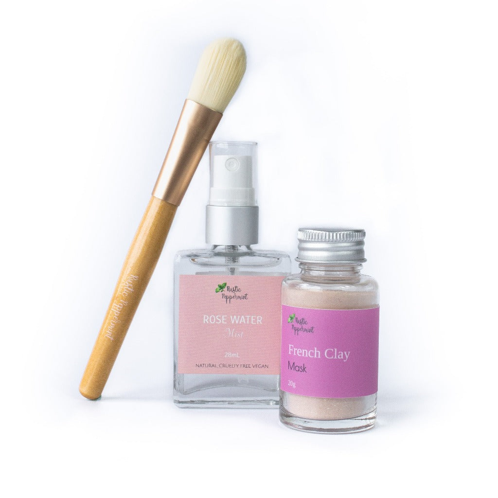 Go-For-Zero-Australia-Rustic-Peppermint-Australia-French-Clay-Trio-Set-French-Clay-Mask-Rose-Water-Spray-Bamboo-Brush