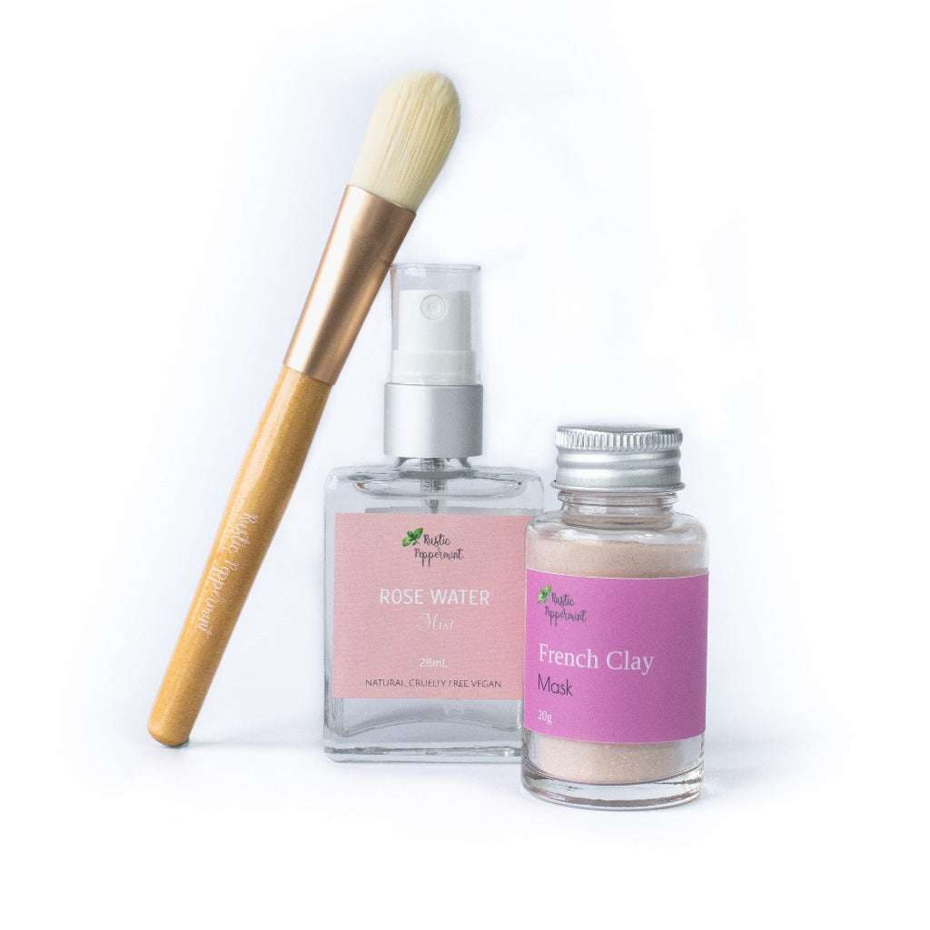 Go-For-Zero-Australia-Rustic-Peppermint-Australia-French-Clay-Trio-Set-French-Clay-Mask-Rose-Water-Spray-Bamboo-Brush
