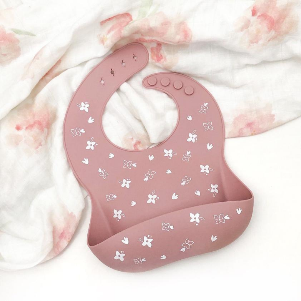 Go-For-Zero-Australia-One-Chew-Three-Australia-Silicone-Catch-Bibs-Floral-Rose