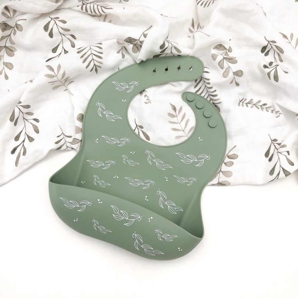Go-For-Zero-Australia-One-Chew-Three-Australia-Silicone-Catch-Bibs-Sage-Foliage